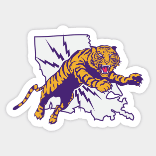 Vintage Purple and Gold Tiger Attack // Retro Louisiana Football Sticker